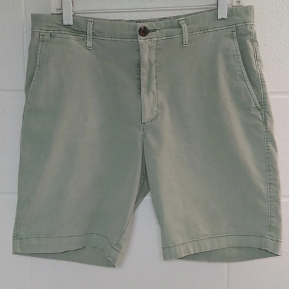 GOODFELLOW CO, SOFT WASHED GREEN CHINO STYLE 8" STRETCH COTTON CANVAS SHORTS - Picture 6 of 6